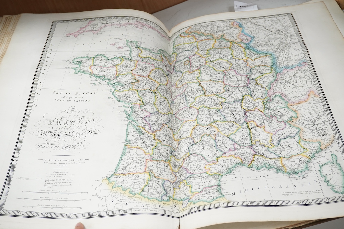 Wyld, James - A New General Atlas of Modern Geography ... including the latest geographical and nautical discoveries. 44 maps with generous outline hand colouring, within calibrated borders and with engraved titles (some